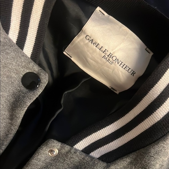 Gray Varsity Jacket with Striped Trim - Picture 6 of 8